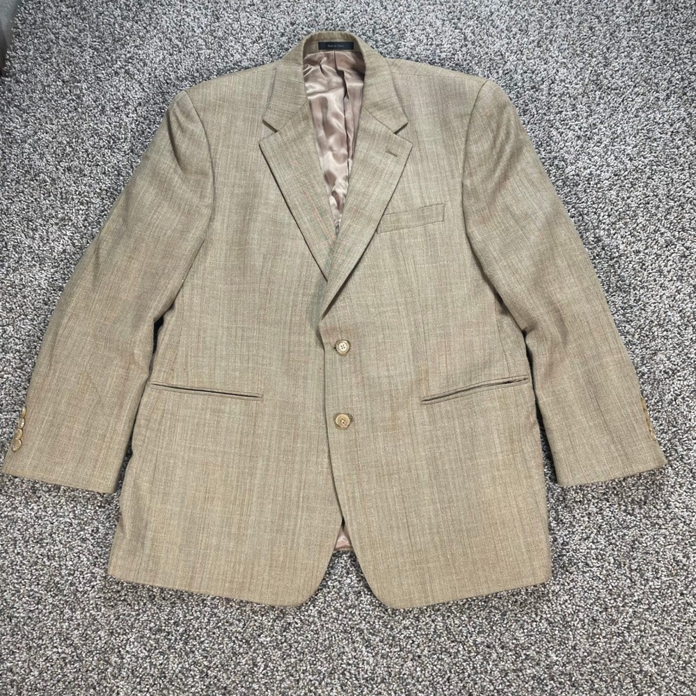 Lauren Ralph Lauren Men 44R Tan Herringbone Silk Wool Blazer Sport Coat 2 Button